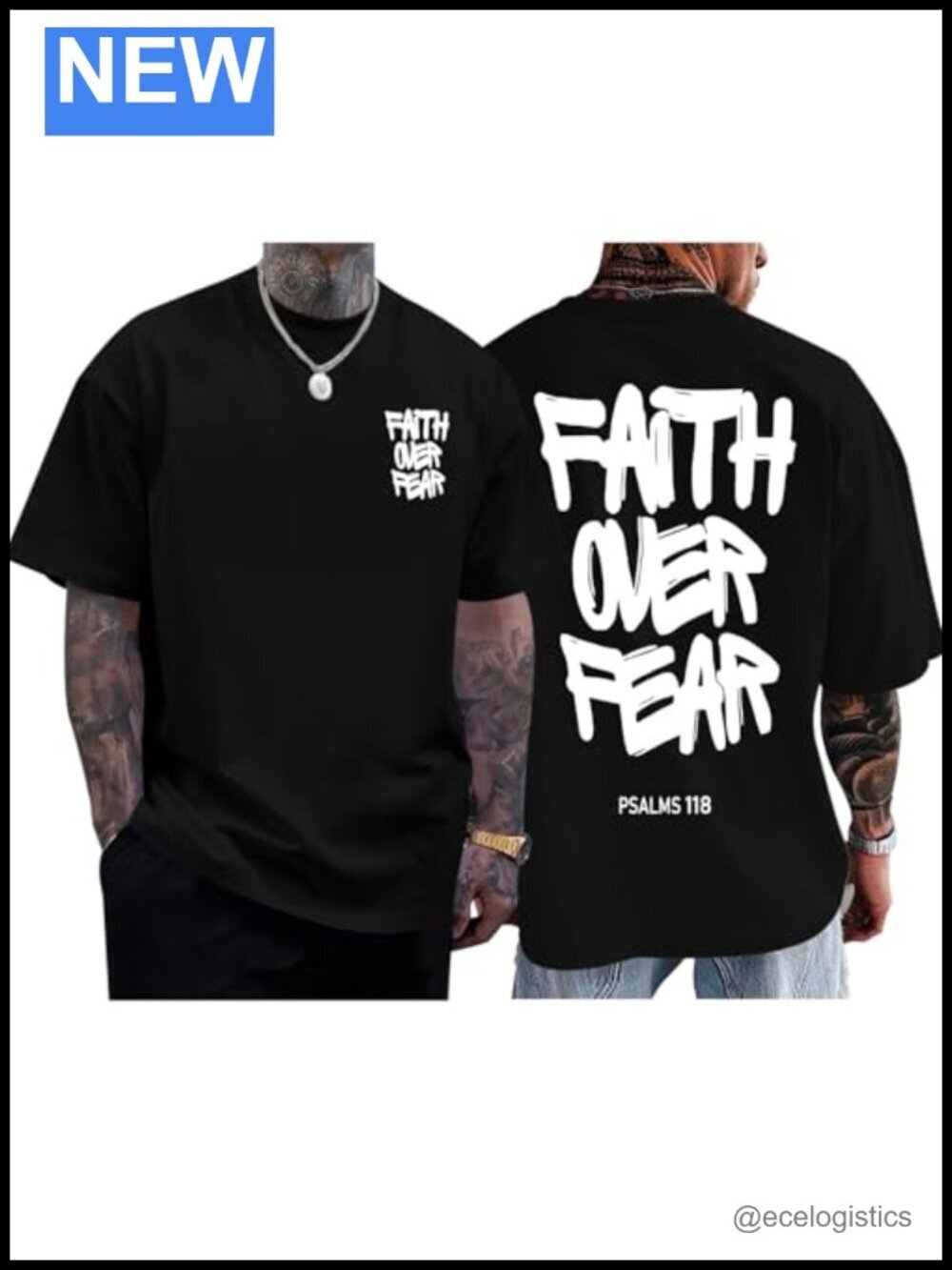 Faith Over Fear Inspirational Graphic Tee Christian T-Shirt Men
